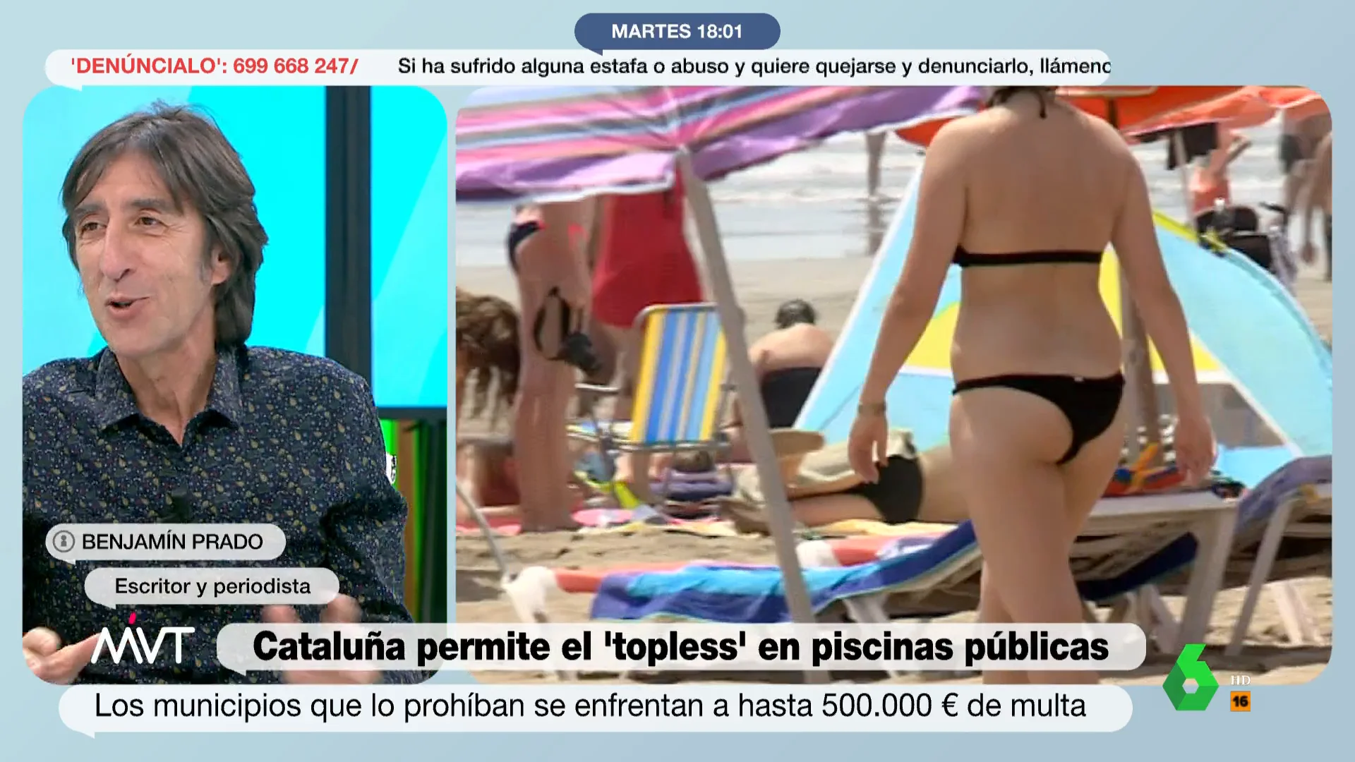 El alegato Benjamín Prado en defensa del topless: "¿Qué tiene la gente en la cabecica para que les dé tanto miedo ver unas tetas?"