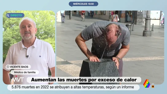 El médico Vicente Baos advierte sobre los síntomas de un golpe de calor Vicente Baos, médico de familia, explica cómo son los síntomas de un golpe de calor, si bien apunta que "te están avisando no ya de que te vas a poner malo, sino de que estás en una situación de riesgo". Sus recomendaciones, en este vídeo.