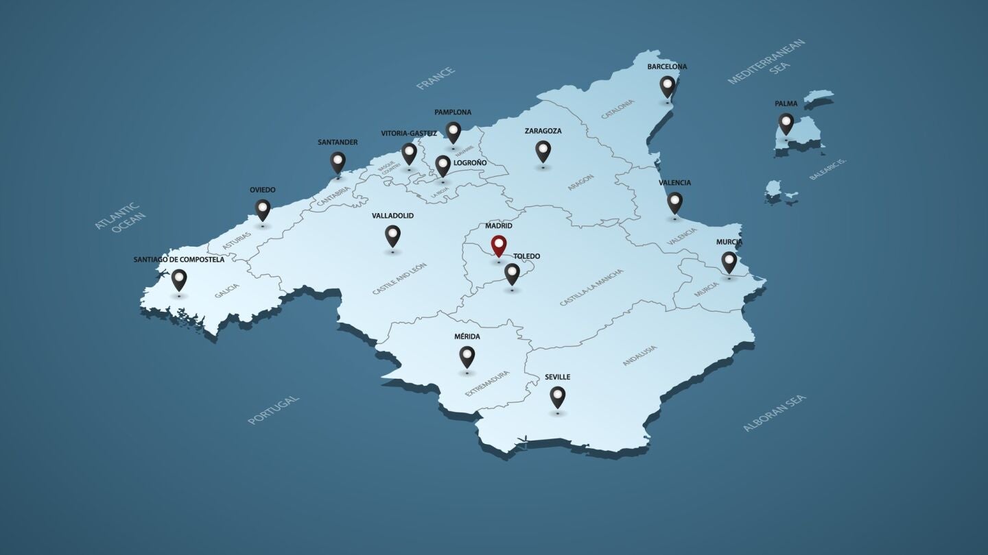Mapa de Espa&ntilde;a con las ciudades
