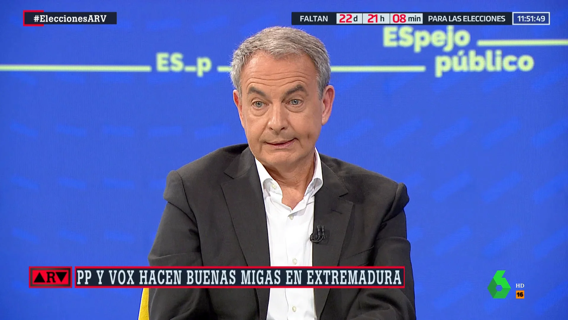 El expresidente del Gobierno José Luis Rodríguez Zapatero en una entrevista en Espejo Público