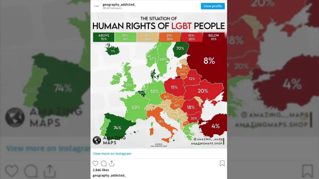 El mapa de Europa con la situación de los derechos humanos de las personas LGTBI El mapa de Europa con la situación de los derechos humanos de las personas LGTBI