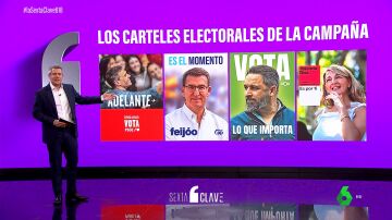 Desciframos el significado de los carteles de Sánchez (PSOE), Feijóo (PP), Díaz (Sumar) y Abascal (Vox)