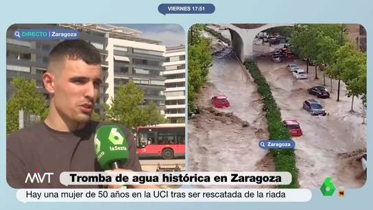 Un conductor que quedó atrapado durante la riada en Zaragoza: "Empecé a escuchar cómo entraba agua en el coche" Un conductor que quedó atrapado durante la riada en Zaragoza: "Empecé a escuchar cómo entraba agua en el coche"