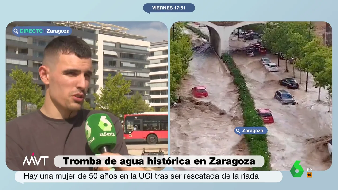 Un conductor que quedó atrapado durante la riada en Zaragoza: "Empecé a escuchar cómo entraba agua en el coche" Un conductor que quedó atrapado durante la riada en Zaragoza: "Empecé a escuchar cómo entraba agua en el coche"