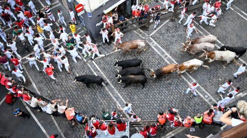 Sexto encierro de los sanfermines este miércoles en Pamplona, con toros de la ganadería de Jandilla, un recorrido limpio de dos minutos y 31 segundos de duración.