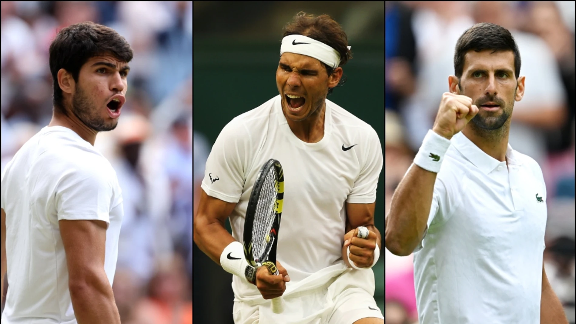 Carlos Alcaraz, Rafa Nadal y Novak Djokovic