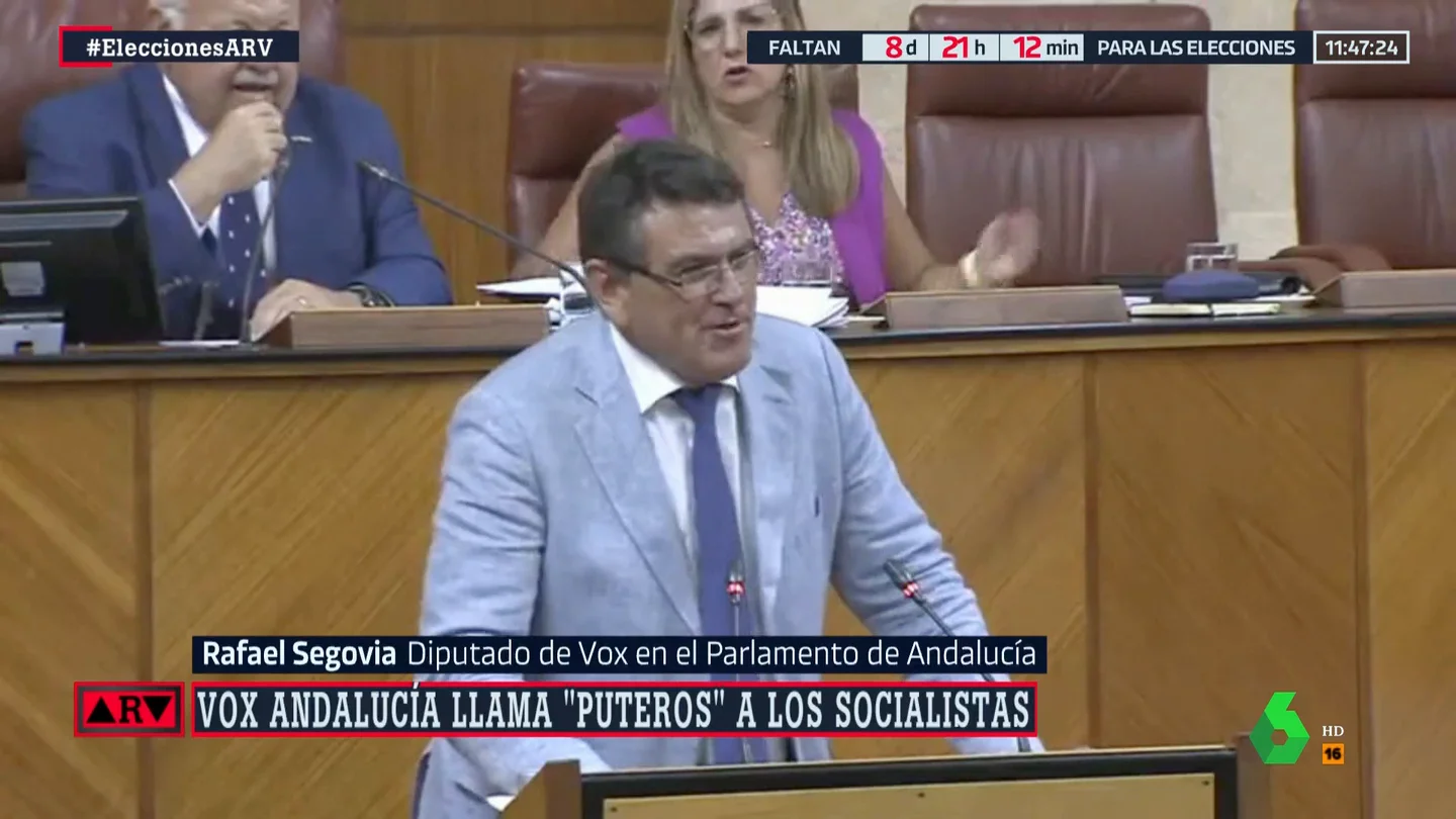 El diputado del Grupo Parlamentario Vox Andalucía, Rafael Segovia. ARV Vox Andalucía llama "puteros" a los socialistas