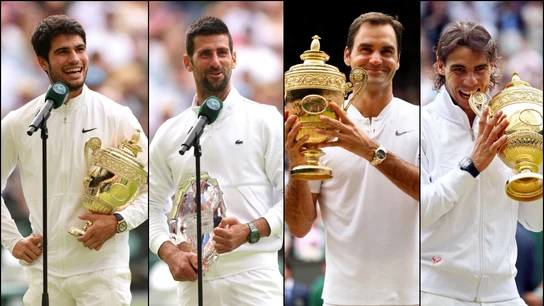 Carlos Alcaraz, Rafa Nadal, Novak Djokovic y Roger Federer Carlos Alcaraz, Rafa Nadal, Novak Djokovic y Roger Federer