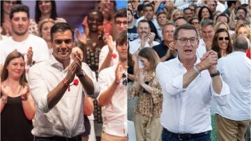 Pedro Sánchez y Feijóo en actos de Campaña