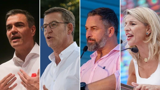 Pedro Sánchez (PSOE), Alberto Núñez Feijóo (PP), Santiago Abascal (Vox) y Yolanda Díaz (Sumar) Pedro Sánchez (PSOE), Alberto Núñez Feijóo (PP), Santiago Abascal (Vox) y Yolanda Díaz (Sumar)