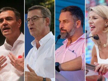 Pedro Sánchez (PSOE), Alberto Núñez Feijóo (PP), Santiago Abascal (Vox) y Yolanda Díaz (Sumar)