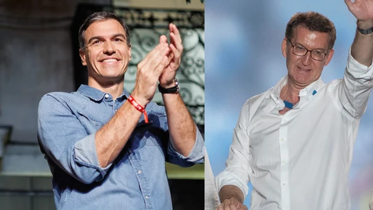Pedro Sánchez y Alberto Núñez Feijóo en la noche del 23J Pedro Sánchez y Alberto Núñez Feijóo en la noche del 23J