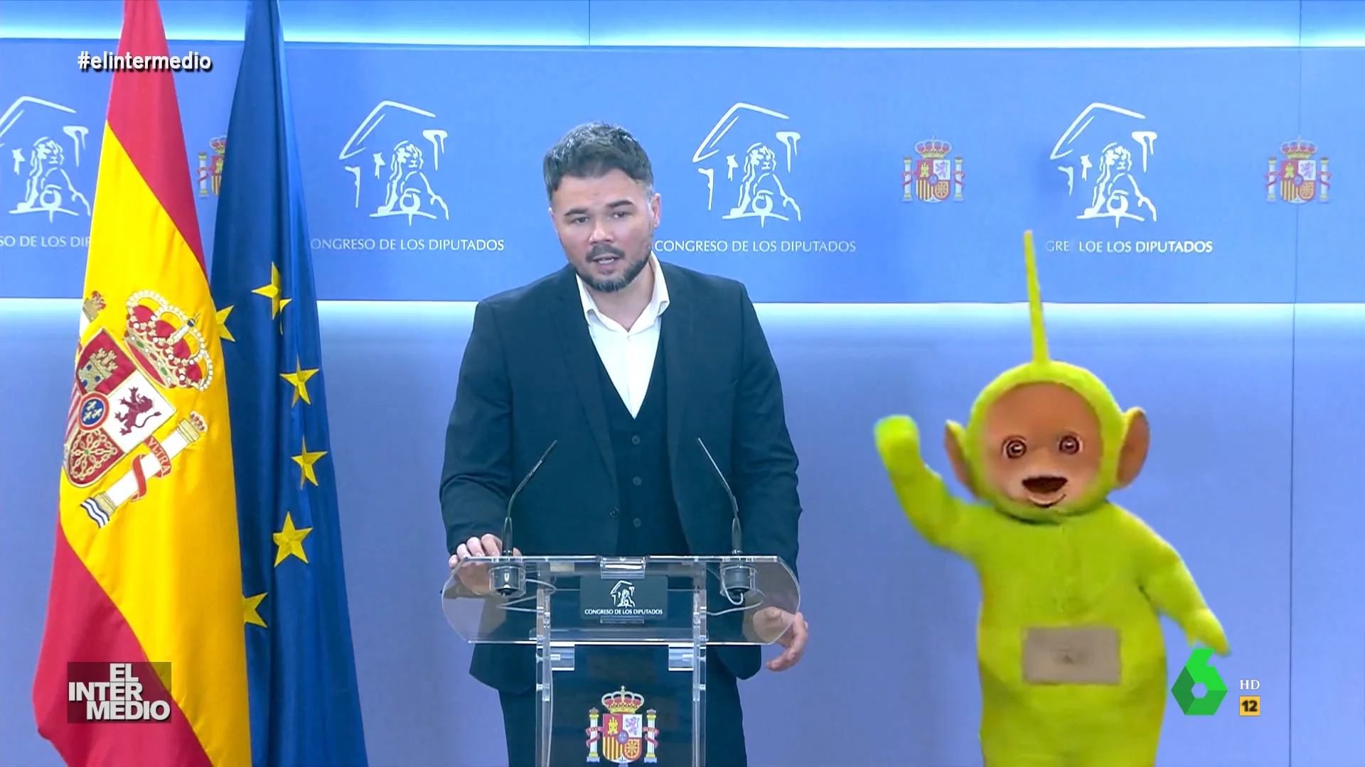 Vídeo manipulado - Gabriel Rufián presenta a un Teletubbie como "la voz" del partido sobre sindicalismo de trabajo