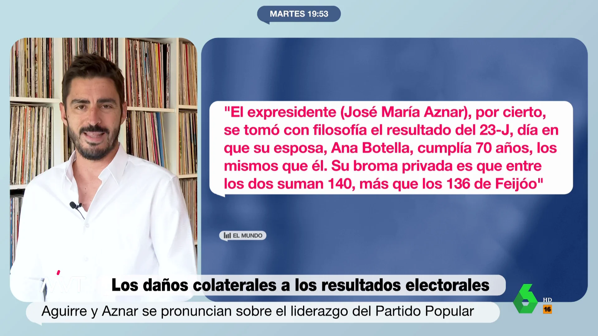 La "broma" de Aznar en el cumpleaños de Ana Botella: "Ambos suman 140, más que los escaños de Feijóo"