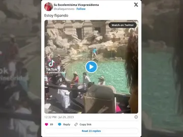 Una mujer escala la Fontana di Trevi de Roma para llenar una botella de agua: "Podría haberse hecho mucho daño" Una mujer escala la Fontana di Trevi de Roma para llenar una botella de agua: "Podría haberse hecho mucho daño"