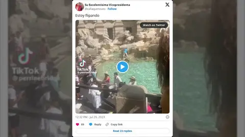 Una mujer escala la Fontana di Trevi de Roma para llenar una botella de agua: "Podría haberse hecho mucho daño" Una mujer escala la Fontana di Trevi de Roma para llenar una botella de agua: "Podría haberse hecho mucho daño"