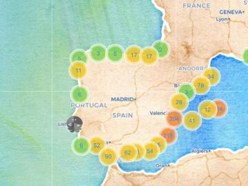 Mapa con información sobre las medusas en las playas de España