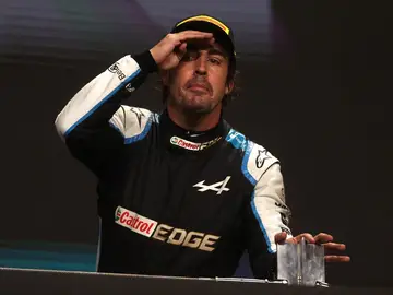 Fernando Alonso, en su único podio con Alpine en dos años