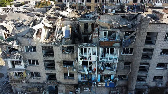Edificio residencial añados en la ciudad de Pokrovsk, región de Donetsk, este de Ucrania. Edificio residencial añados en la ciudad de Pokrovsk, región de Donetsk, este de Ucrania.