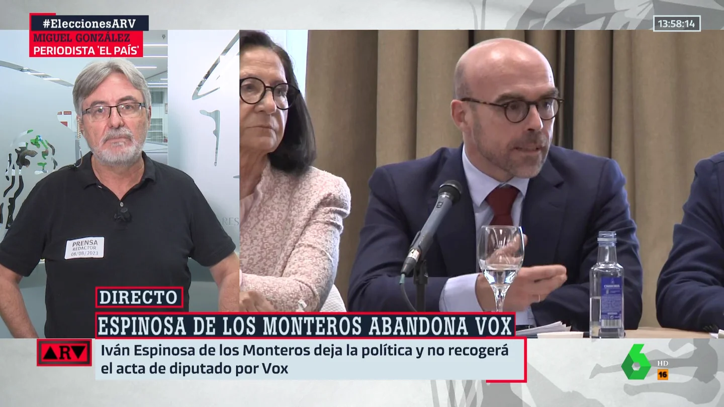 Miguel González, sobre la renuncia de Espinosa de los Monteros: "Buxadé tiene un peso fundamental en su salida" Miguel González, sobre la renuncia de Espinosa de los Monteros: "Buxadé tiene un peso fundamental en su salida"