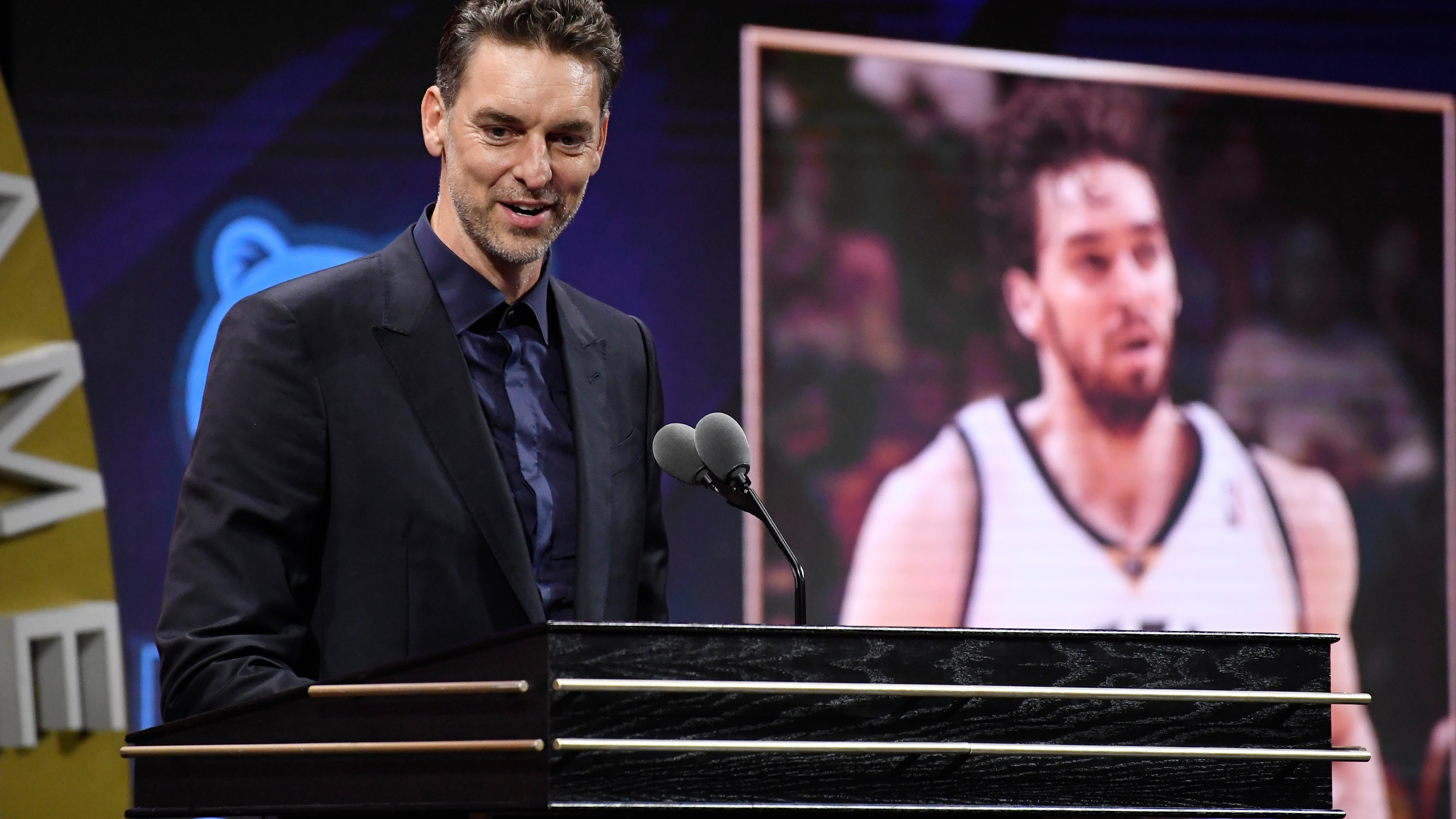 Pau Gasol, durante su discurso al entrar en el Hall of Fame de la NBA