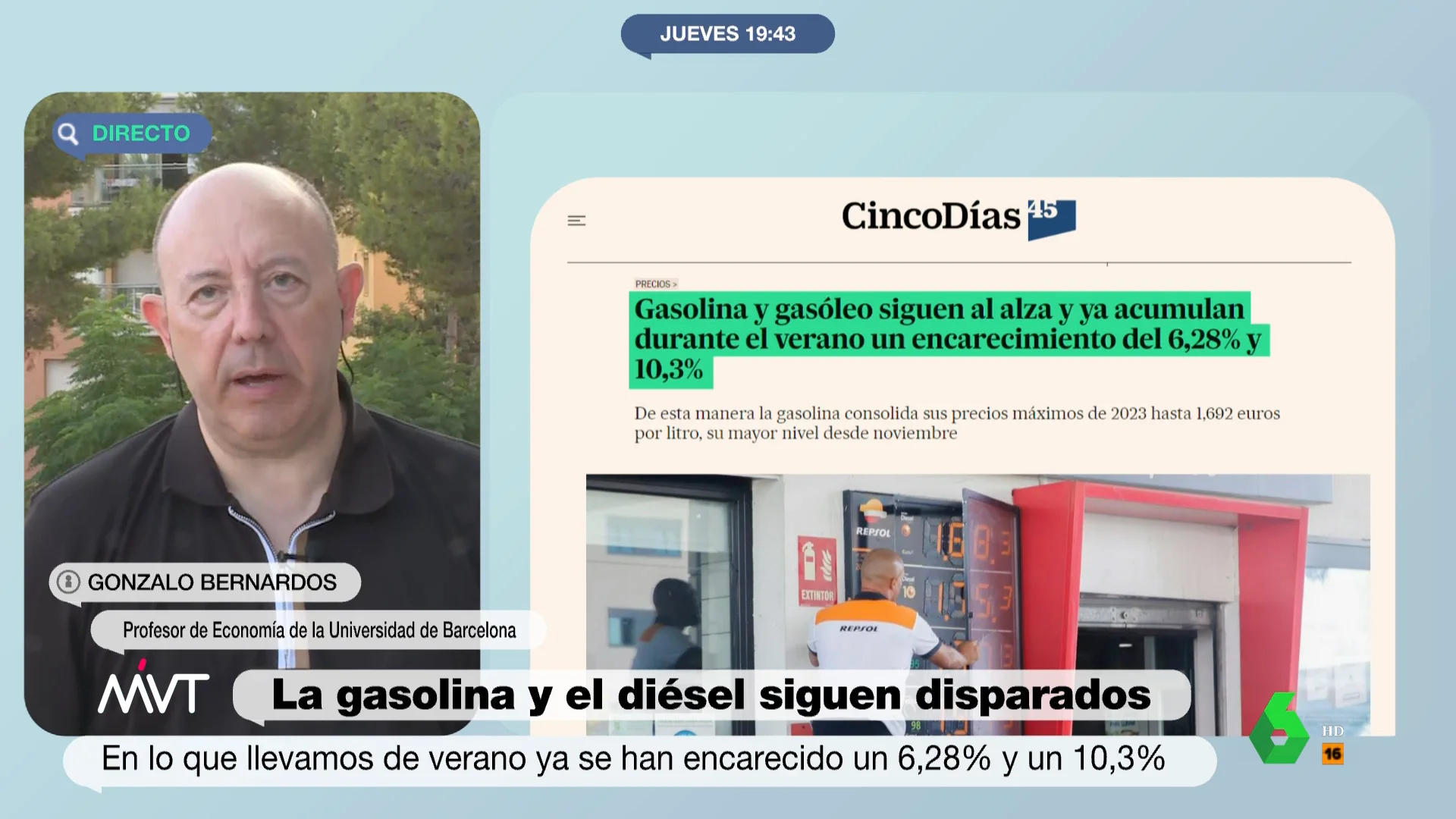 ¿Hasta cuándo seguirá subiendo el precio de la gasolina?: la predicción del economista Gonzalo Bernardos