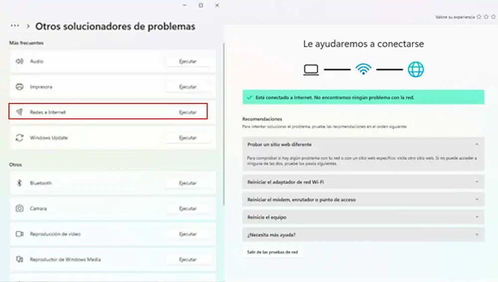 Accediendo al solucionar de problemas