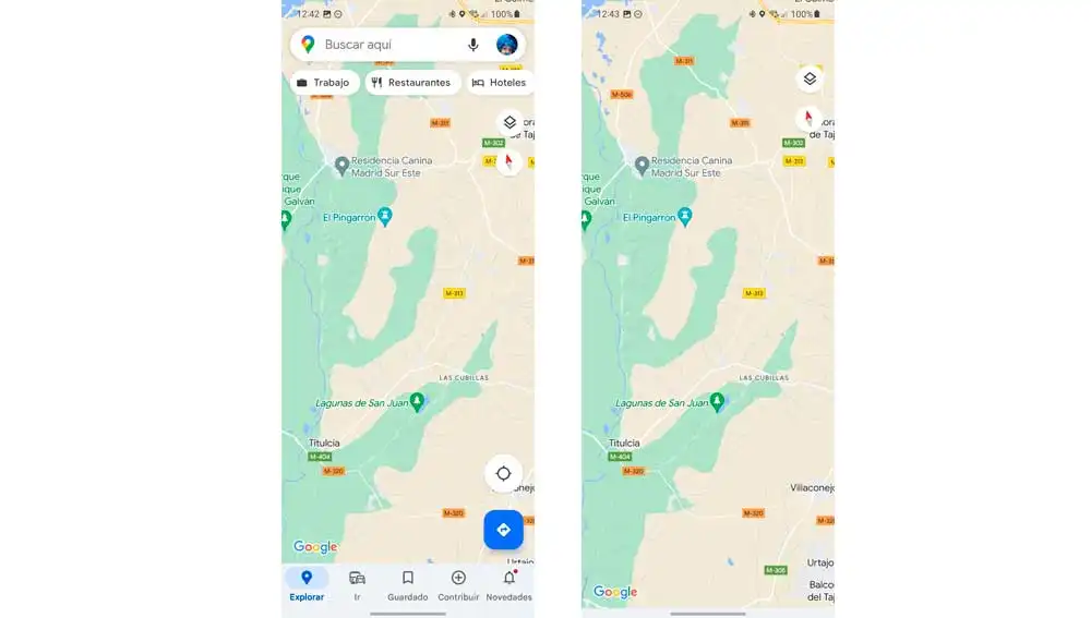 Vista a pantalla completa de los mapas en Google Maps