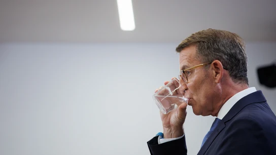 El líder del PP, Alberto Núñez Feijóo, en rueda de prensa tras reunirse con Felipe VI El líder del PP, Alberto Núñez Feijóo, en rueda de prensa tras reunirse con Felipe VI