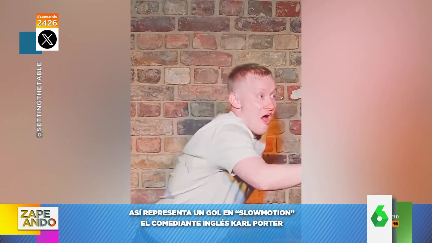 La impresionante recreación a cámara lenta que hace un comediante inglés de un gol de cabeza La impresionante recreación a cámara lenta que hace un comediante inglés de un gol de cabeza