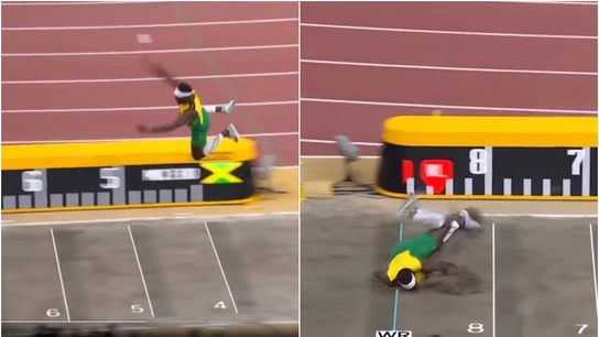 Carey McLeod y el salto de longitud 'a lo Superman' en el Mundial de Atletismo Carey McLeod y el salto de longitud 'a lo Superman' en el Mundial de Atletismo