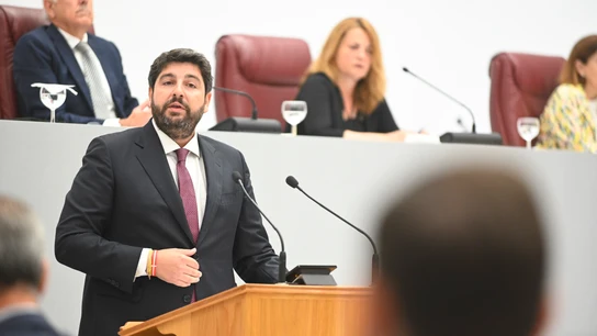 El presidente murciano en funciones, Fernando López Miras, durante el debate de su investidura fallida en julio El presidente murciano en funciones, Fernando López Miras, durante el debate de su investidura fallida en julio