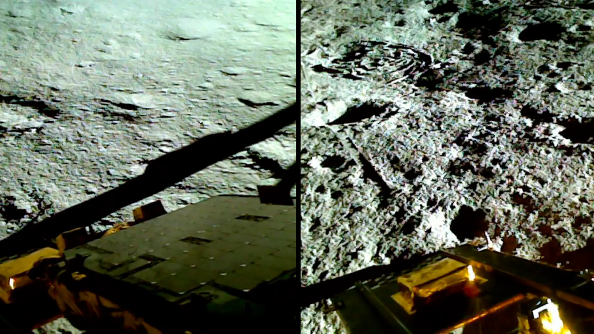 Imágenes anterior y posterior al salto que ha dado el &#39;aterrizador&#39; indio en el suelo lunar