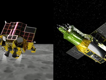 Ilustraciones del módulo lunar SLIM y el satélite XRISM Ilustraciones del módulo lunar SLIM y el satélite XRISM