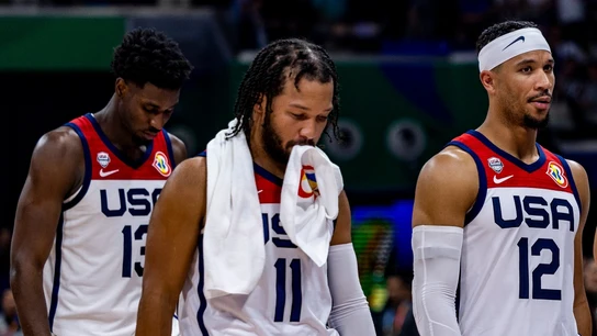 De izquierda a derecha, Jarent Jackson Jr., Jalen Brunson y Josh Hart De izquierda a derecha, Jarent Jackson Jr., Jalen Brunson y Josh Hart