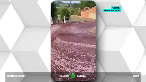 Un 'río' de vino tinto inunda la calles de un pequeño pueblo de Portugal