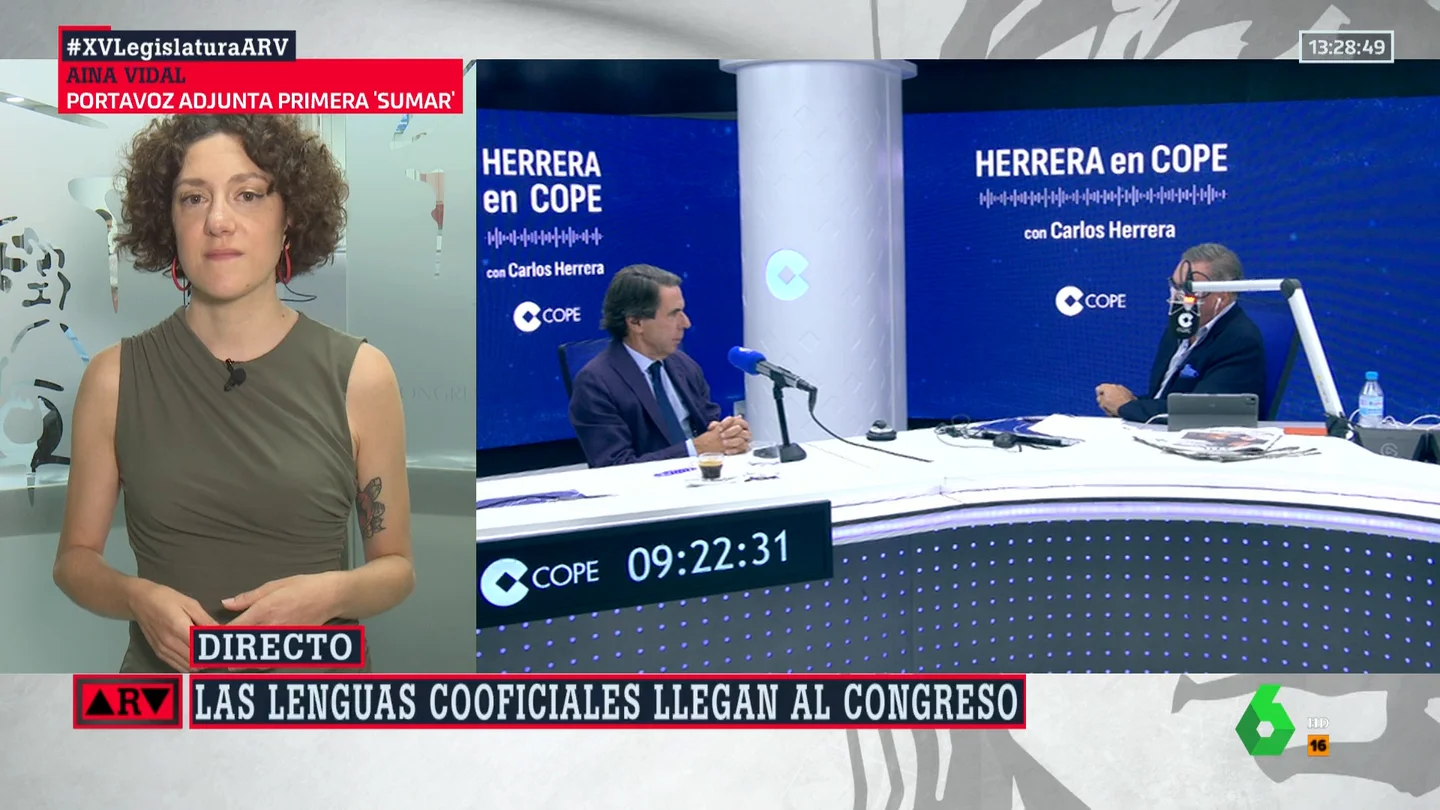 La crítica de Aina Vidal a Aznar tras sus palabras sobre las lenguas cooficiales: "Nos trata como si fuésemos tontos" La crítica de Aina Vidal a Aznar tras sus palabras sobre las lenguas cooficiales: "Nos trata como si fuésemos tontos"