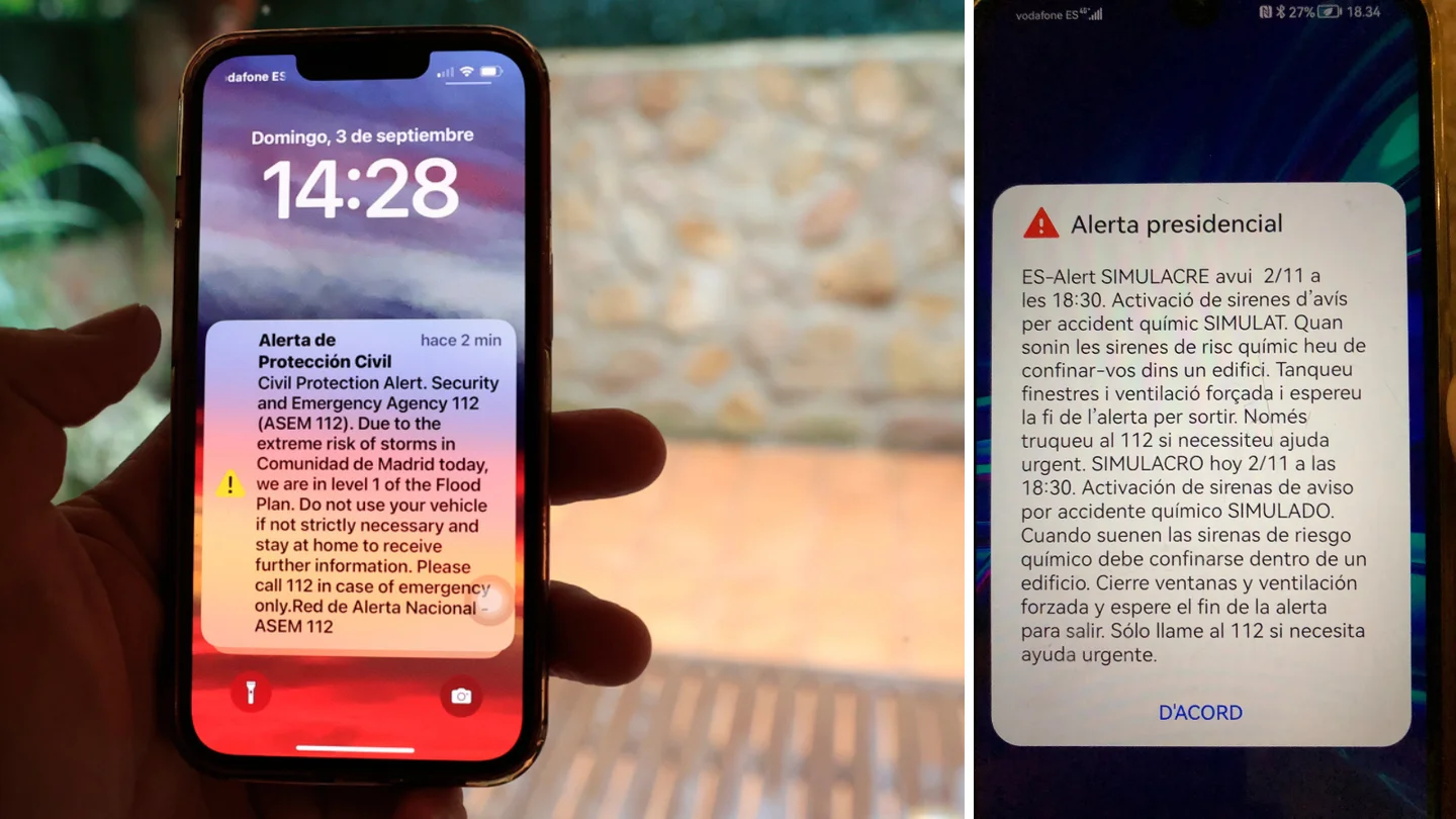 Dos mensajes de alerta de Protección Civil; uno real, y el otro, un simulacro Dos mensajes de alerta de Protección Civil; uno real, y el otro, un simulacro