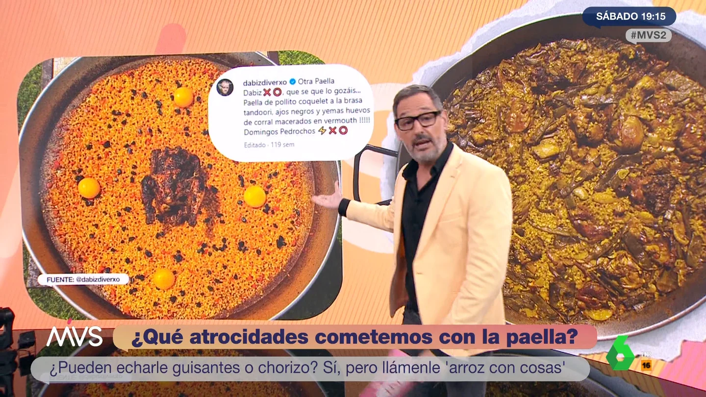 Eugeni Alemany, tras ver la paella de Dabiz Muñoz: "Mira, Dabiz, a mí el vermut me lo pones en un vaso" Eugeni Alemany, tras ver la paella de Dabiz Muñoz: "Mira, Dabiz, a mí el vermut me lo pones en un vaso"
