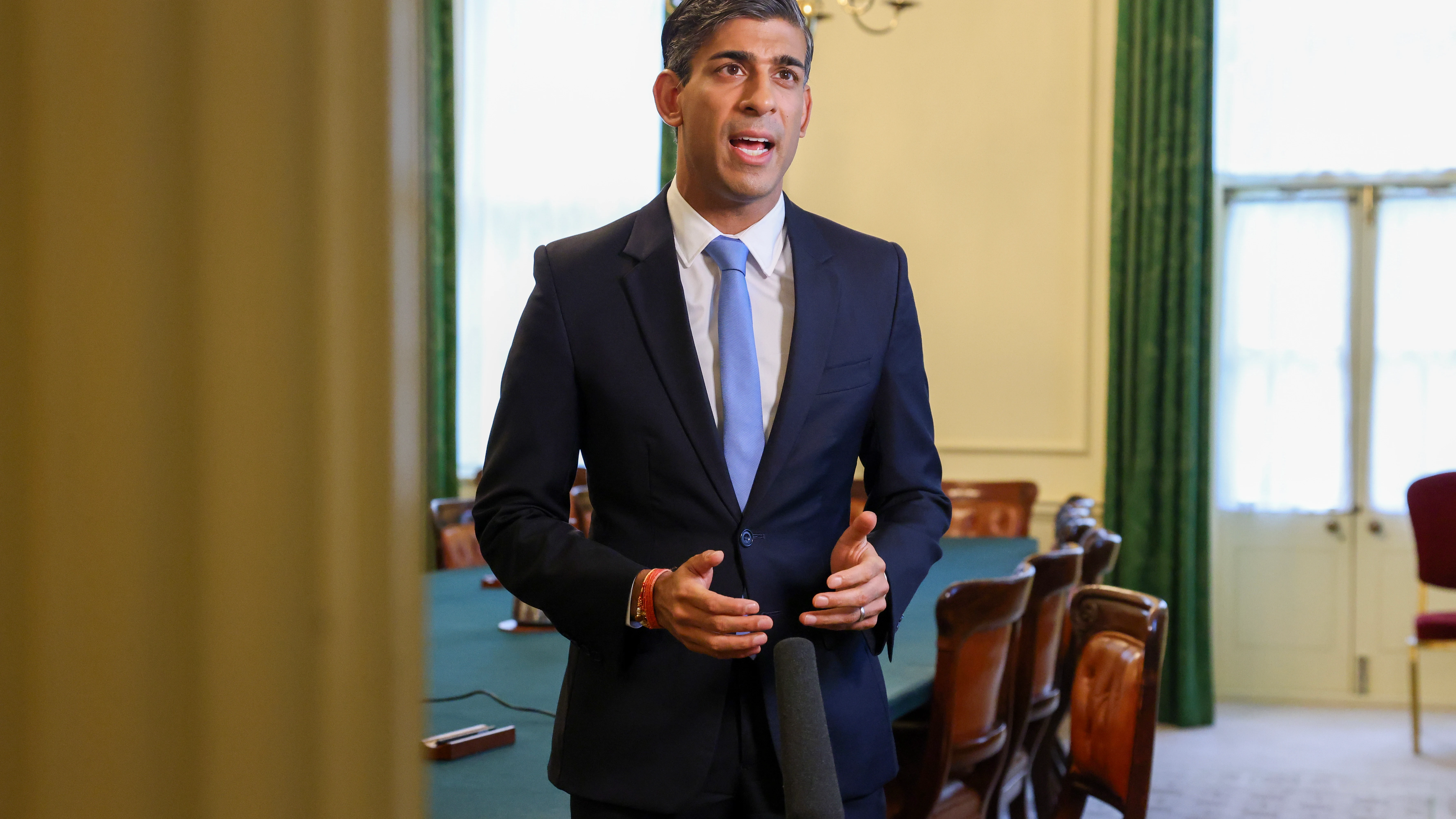 El primer ministro británico, Rishi Sunak, durante un discurso