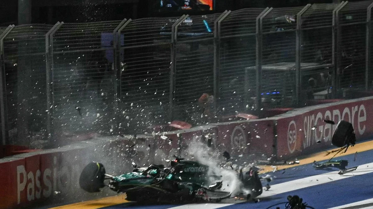 Así quedó el coche de Lance Stroll en Marina Bay