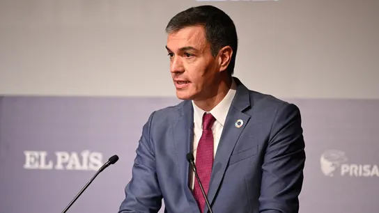 El presidente del Gobierno español, Pedro Sánchez, durante su intervención este miércoles en el foro empresarial organizado por la Cámara de Comercio de España en Estados Unidos. El presidente del Gobierno español, Pedro Sánchez, durante su intervención este miércoles en el foro empresarial organizado por la Cámara de Comercio de España en Estados Unidos.