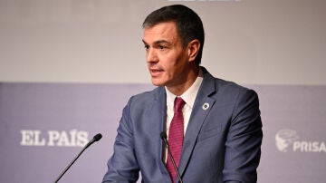 El presidente del Gobierno español, Pedro Sánchez, durante su intervención este miércoles en el foro empresarial organizado por la Cámara de Comercio de España en Estados Unidos.