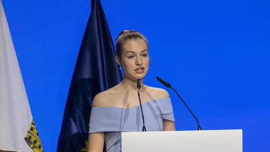 Leonor de Borbón, Princesa de Asturias, interviene con un discurso durante la entrega de los galardones. Leonor de Borbón, Princesa de Asturias, interviene con un discurso durante la entrega de los galardones.