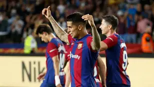 Joao Cancelo celebra un gol con el Barça