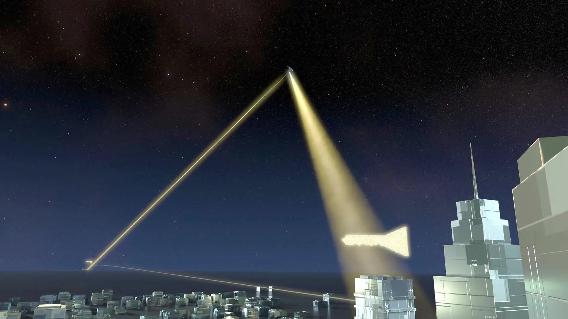 Ilustración de un satélite de distribución cuántica de claves (QKDSat) y su estación terrena Ilustración de un satélite de distribución cuántica de claves (QKDSat) y su estación terrena