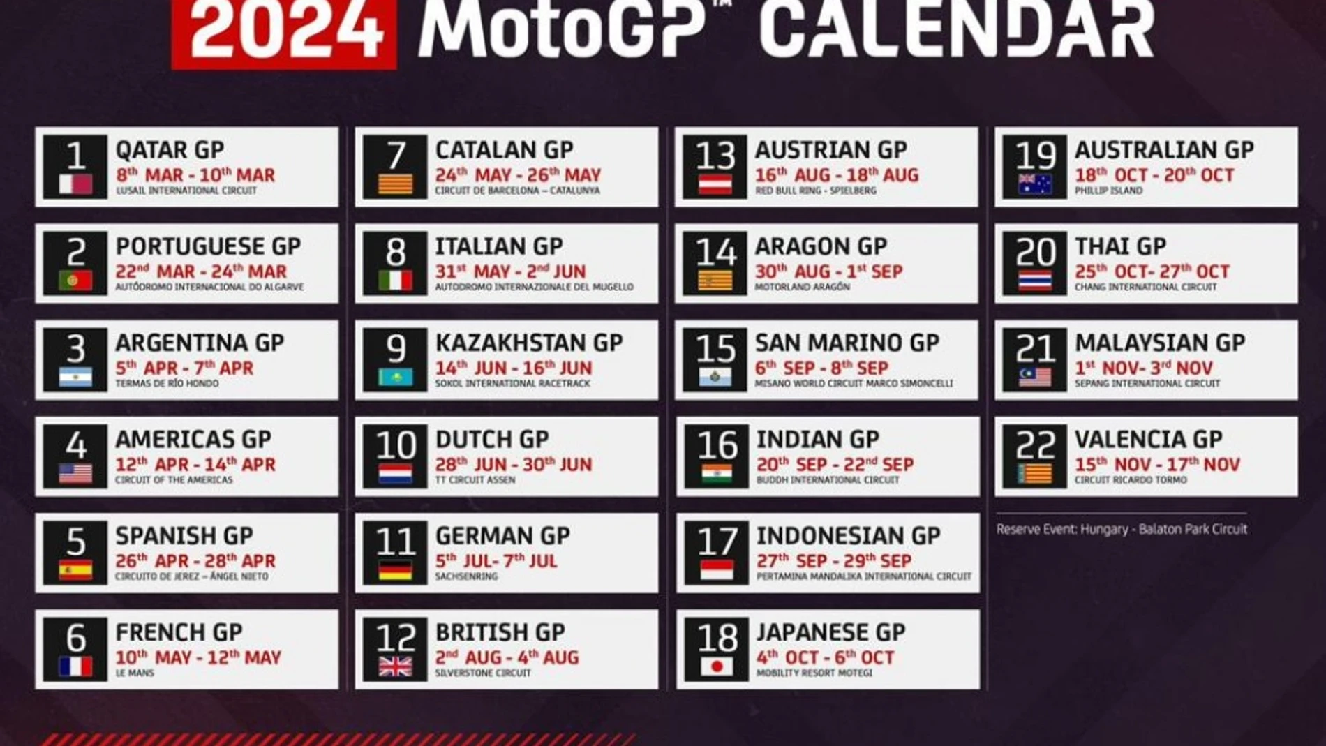 Calendario de MotoGP para 2024