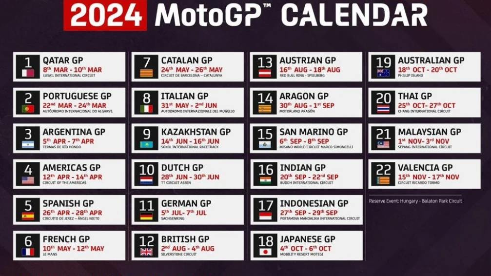 Calendario de MotoGP para 2024