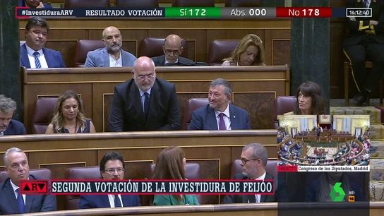 Lío en el Congreso por el error de un diputado de Junts al votar en la investidura de Feijóo "sí" y luego "no" Lío en el Congreso por el error de un diputado de Junts al votar en la investidura de Feijóo "sí" y luego "no"
