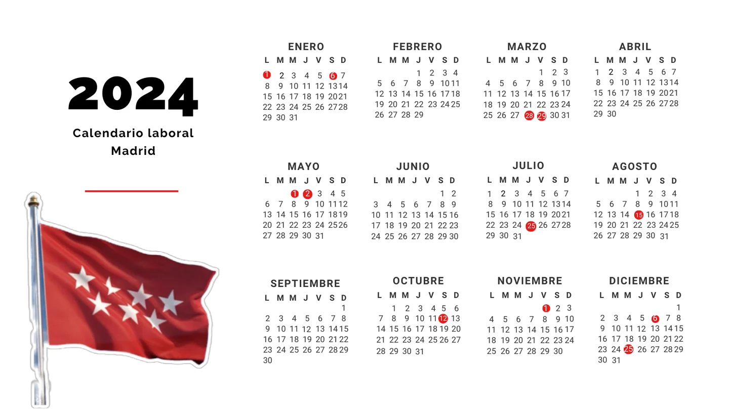 Calendario laboral de Madrid 2024: estos son los 14 días festivos de la Comunidad Calendario laboral de Madrid 2024: estos son los 14 días festivos de la Comunidad